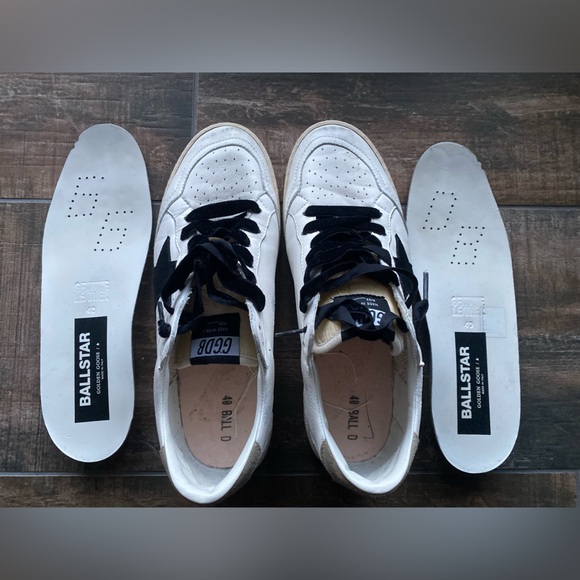 RARE! Golden Goose Ball Star distressed printed suede-trimmed leather sneakers - Picture 11 of 14